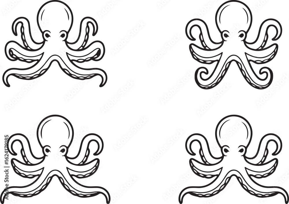 Fototapeta premium Octopus Collection in Silhouette Style for Marine Life and Sea Creature
