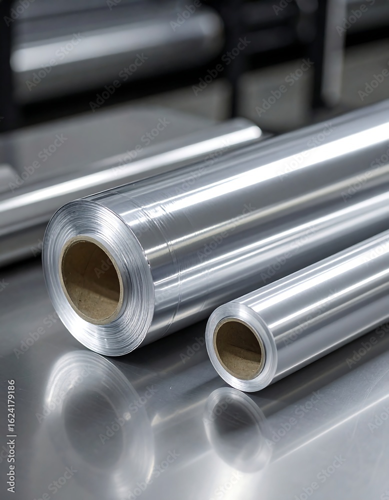 Fototapeta premium Shiny metallic rolls reflecting light on a steel surface