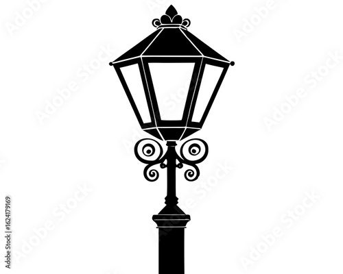 Vintage street lamp post light decoration silhouette vector illustration