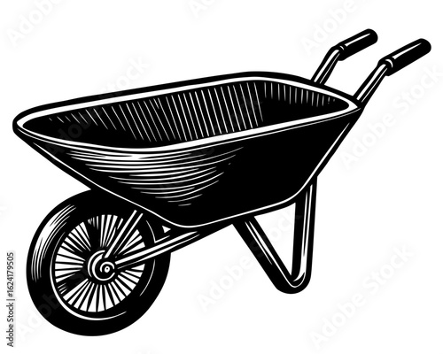 Detailed garden wheelbarrow equipment tool silhouette vector illustration