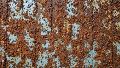 Intense corrosion pattern on metal surface creating a unique textural design of rusty iron oxide formations