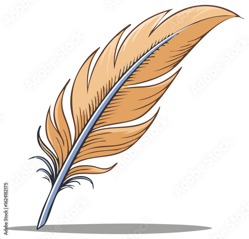 Isolated illustration of light brown feathered quill pen, calligraphy concept