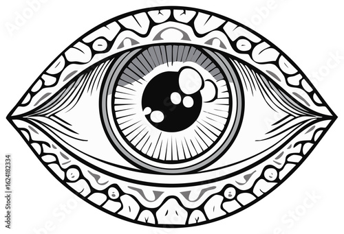 Stylized all seeing eye symbol with ornate decorative pattern and intricate details