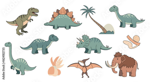A collection of adorable pixel art dinosaurs and prehistoric creatures for your designs