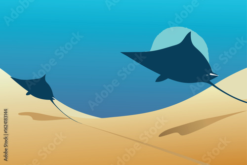 stingrays-swimming-in-sandy-sea-bottom--.eps