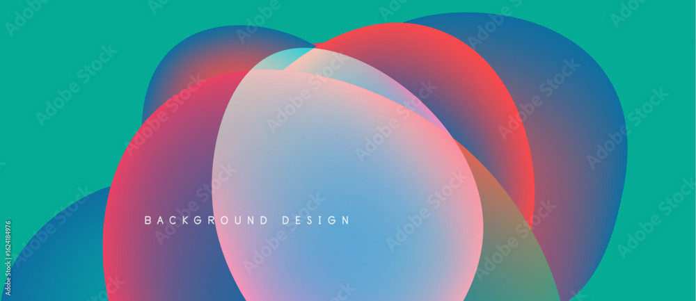 Fototapeta premium Abstract colorful shapes overlap. Vibrant hues blend, creating smooth gradients. Modern design evokes fluidity, energy, visual interest.