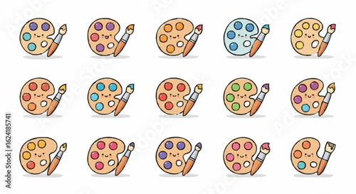 Cute painting palette collection with brush set for creative