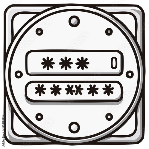 Digital keypad lock interface with asterisks indicating password entry and numeric display