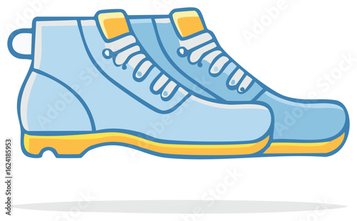 Hiking boots pair cartoon style for trekking adventures and active lifestyle