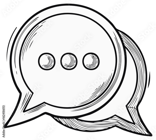 Hand drawn sketch illustration of two connected speech bubbles with ellipses inside