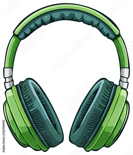Illustration of Green Headphones for Music Listening and Audio Equipment with Over Ear Design