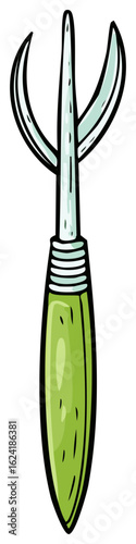 Green Handled Gardening Fork Hand Drawn Style