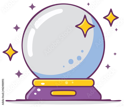 Magic Crystal Ball with Sparkling Stars for Fortune Telling Cartomancy and Esoteric Spiritualism in Purple and Gold