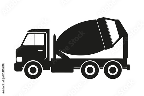 cement mixer truck silhouette on white background