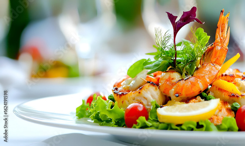 Vibrant Grilled Shrimp Salad with Fresh Herbs and Citrus Garnish