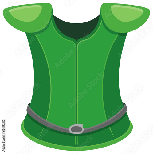 Illustration of a Green Fantasy Costume Garment with Shoulder Pads and Belted Waist