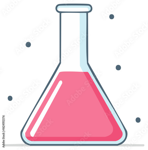 Pink liquid in science lab flask vector illustration