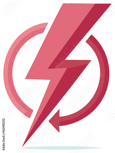 Dynamic pink lightning bolt with a circular refresh arrow for renewable energy and power concepts