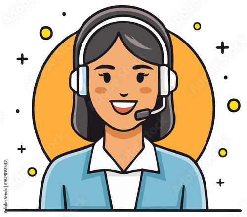 Friendly smiling woman wearing headset providing professional customer service support