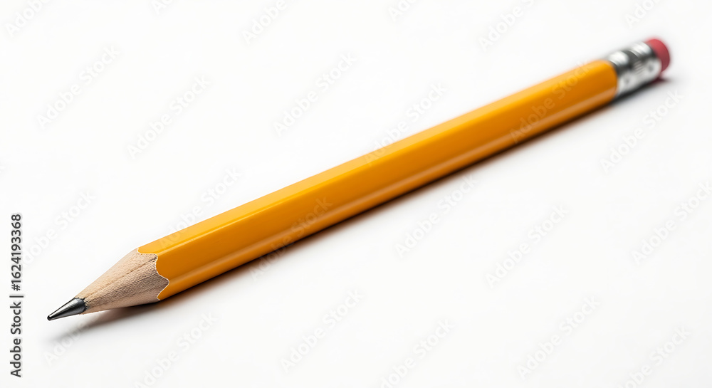 A close up of a yellow pencil with a pink eraser on a white surface in a well lit environment A close up of a yellow pencil with a pink eraser on a white surface in a well lit environment