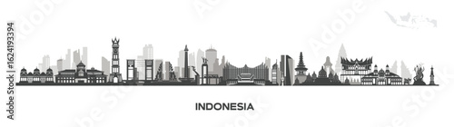 indonesia building landscape design, tourist attraction icons and indonesia country icons, beautiful asia culture country skyline