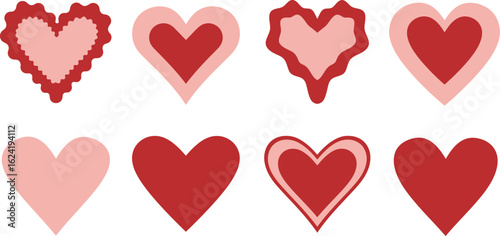 Red pink hearts collection love valentine romantic design elements