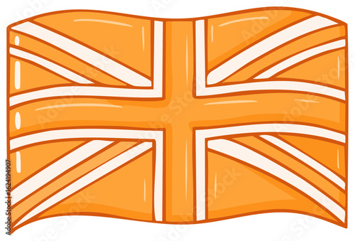 Union Jack Flag Illustration in Orange Tones Waving Symbol of Great Britain National Icon