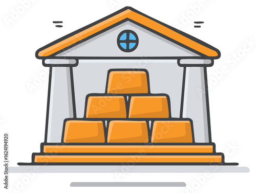 Bank Building with Stacked Gold Bars Illustration