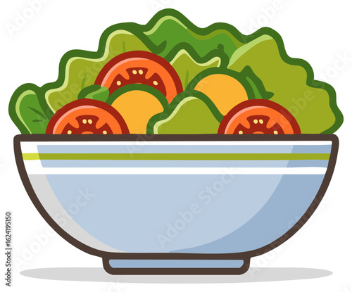 Fresh salad in blue bowl filled with colorful vegetables vector graphic