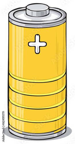 Illustration of a yellow and silver battery with positive symbol