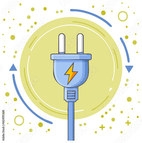 Electric Plug with Lightning Bolt and Circular Energy Flow
