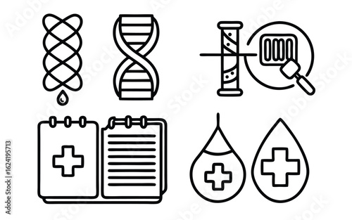 Medical science icons D N A blood drop microscope vector