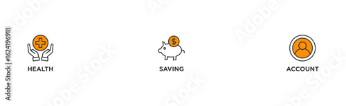 HSA banner web icon illustration concept for health saving account with icon of healthcare, growth, id card, and accounting