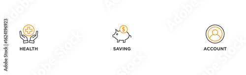HSA banner web icon illustration concept for health saving account with icon of healthcare, growth, id card, and accounting
