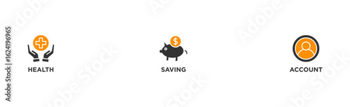 HSA banner web icon illustration concept for health saving account with icon of healthcare, growth, id card, and accounting
