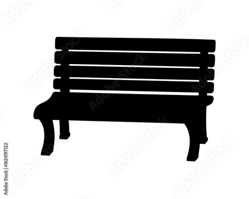 Park bench silhouette, garden furniture vector illustration