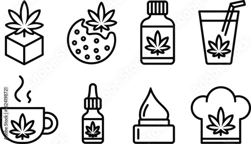 Cannabis Infusion Icons Drink, Oil, Cream, Cookie and Chef Hat Symbols in