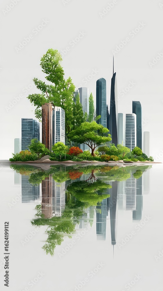 Obraz premium City island reflected in water