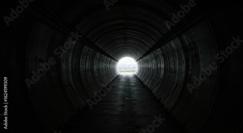 Dark tunnel with bright light at the end