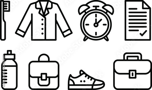 Daily Routine Items Iconography Outline Style on Transparent Background