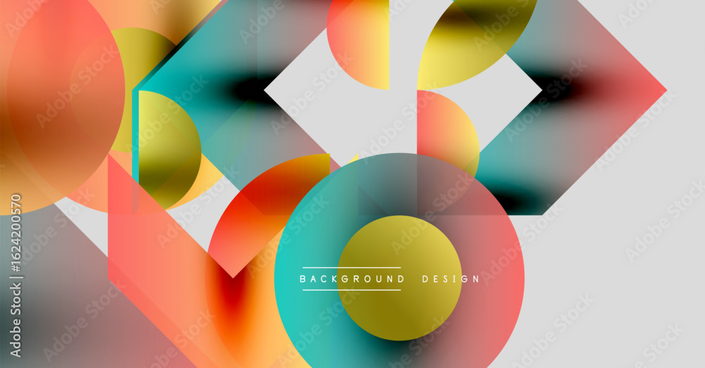 Fototapeta premium Abstract geometric shapes overlap, creating vibrant color gradients. Modern design with blurred effects, suitable for backgrounds.