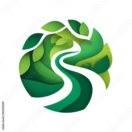 Abstract green nature swirl with winding path
