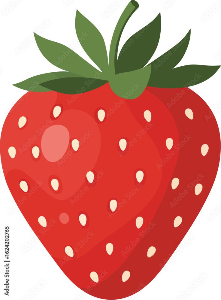 Obraz premium Vibrant red strawberry with green leaves fresh fruit icon