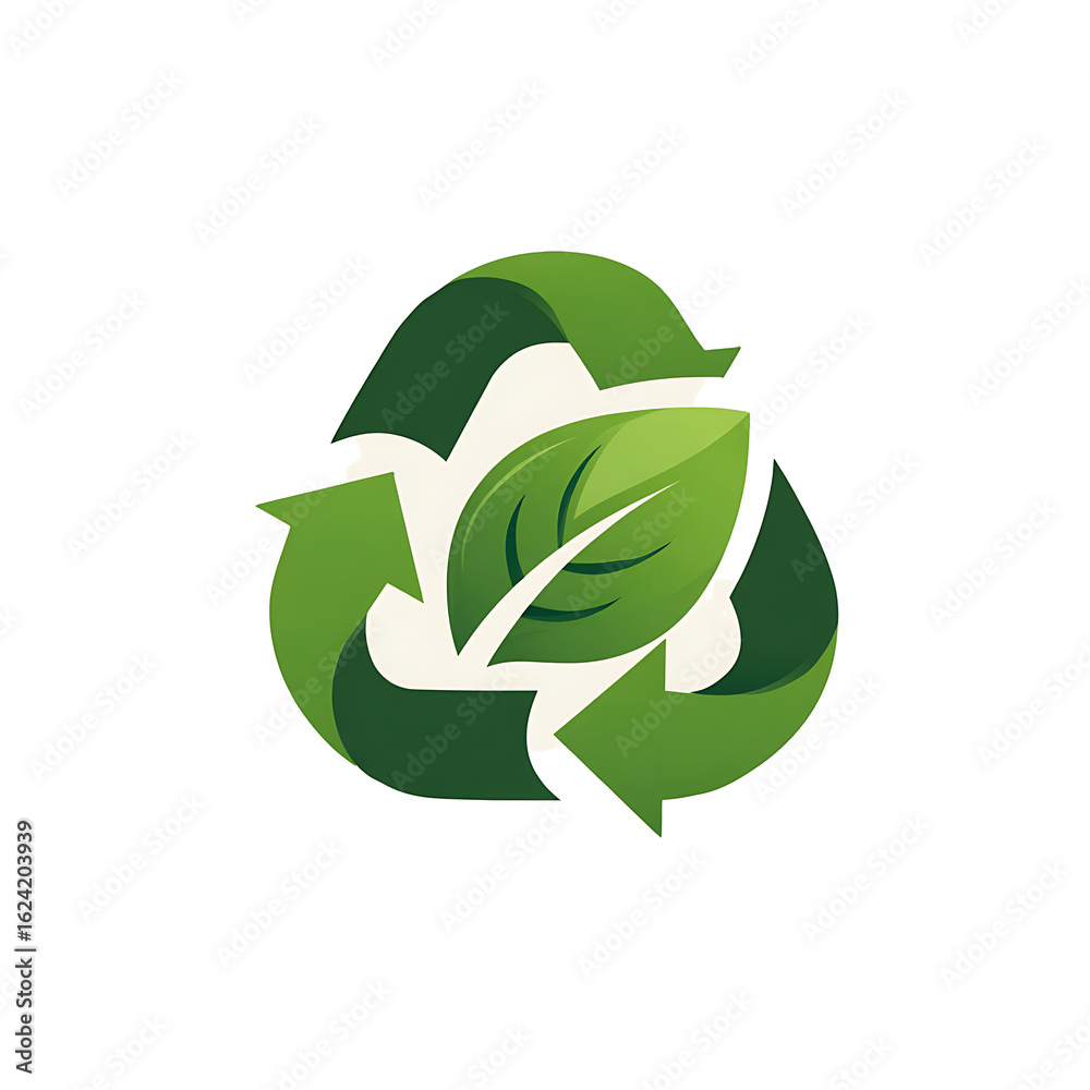 Green leaf within a circular recycling symbol Green leaf within a circular recycling symbol