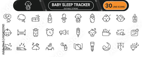 Baby Sleep Tracker Line Icon Set for Parenting Apps and Newborn Health Monitoring Designs