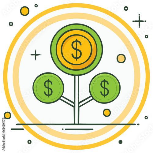 Coin Plant Illustration: Financial Growth Investment Graphic Icon