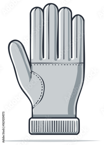 Illustration of a single grey glove with knitted cuff, isolated on a white background.