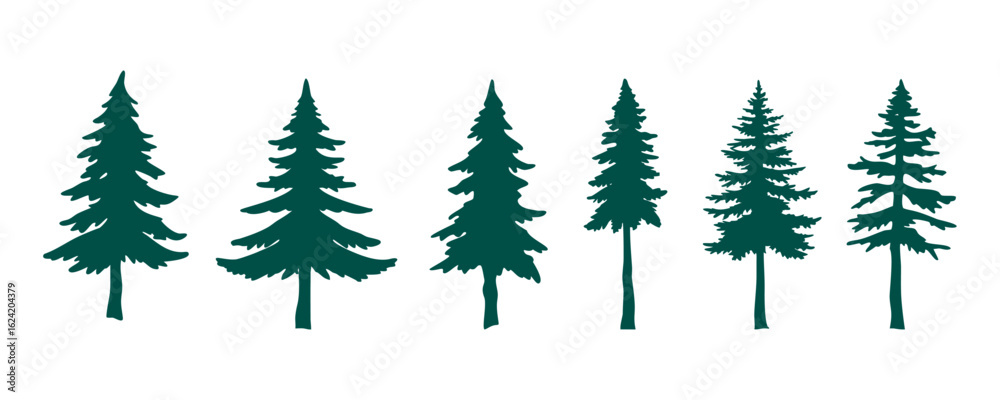 Obraz premium Vector Set of Pine, Fir, and Spruce Tree Silhouettes – Forest Tree Shapes Collection for Design and Decoration