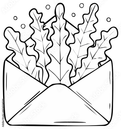 Envelope with leaves, nature-inspired illustration, vector design element