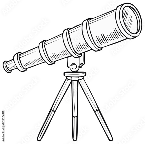 Illustration of a telescope with tripod, retro style, for observing space and astronomy